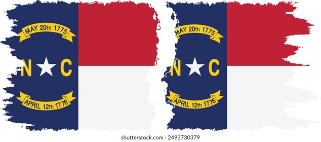 North Carolina and North Carolina states grunge brush flags connection, vector
