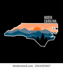 North Carolina Sunset Landscape with Mountain Silhouette Design