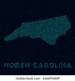 North Carolina tech map. US state symbol in digital style. Cyber map of North Carolina with US state name. Awesome vector illustration.