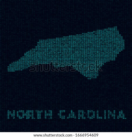 North Carolina tech map. US state symbol in digital style. Cyber map of North Carolina with US state name. Awesome vector illustration.