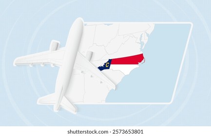 North Carolina Travel Illustration with Plane and National Flag. Ideal for travel agencies, promotional materials, or geographic content related to North Carolina.