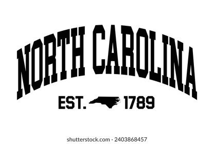 North Carolina typography design with map vector. Editable college t-shirt design printable text effect vector	