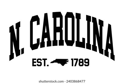 North Carolina typography design with map vector. Editable college t-shirt design printable text effect vector	