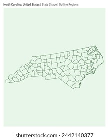 North Carolina, United States. Simple vector map. State shape. Outline Regions style. Border of North Carolina. Vector illustration.