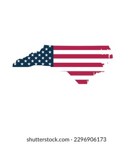 North Carolina US Blank Map Vector Template With American Flag. Solid Color and Outline Isolated on White Background. easy to edit