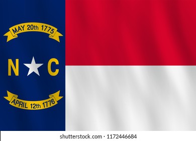 North Carolina US state flag with waving effect, official proportion.