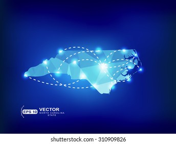 North Carolina US state map polygonal with spot lights places