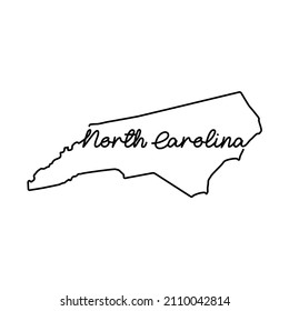 North Carolina US state outline map with the handwritten state name. Continuous line drawing of patriotic home sign. A love for a small homeland. T-shirt print idea. Vector illustration.