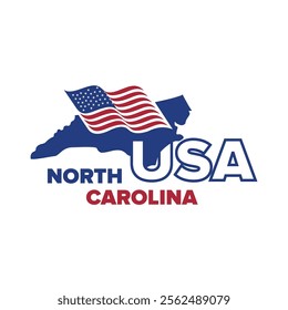 north carolina USA city logo with city map elements and United States flag for business identity and screen printing on t-shirts, shirts, etc.