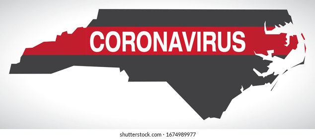 North Carolina USA federal state map with Coronavirus warning illustration