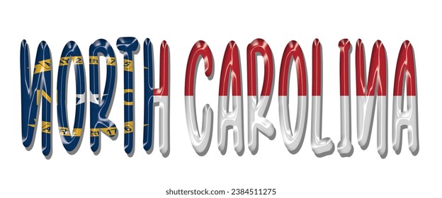 NORTH CAROLINA USA flag text font, 3D NORTH CAROLINA flag colorful background, NORTH CAROLINA flag vector illustration