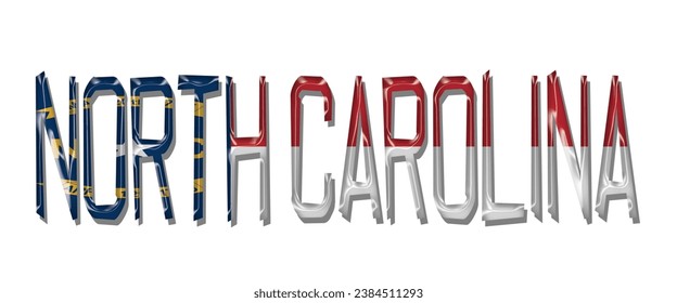 NORTH CAROLINA USA flag text font, 3D NORTH CAROLINA flag colorful background, NORTH CAROLINA flag vector illustration