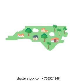 North Carolina USA states real estate landmarks flat