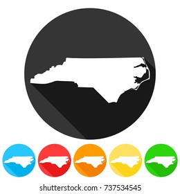 North Carolina USA Symbol Icon Round Flat Vector Art Design Color Set