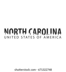 North Carolina. USA. United States of America. Text or labels with silhouette of forest