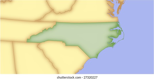 North Carolina, vector map, with borders of surrounding states. 5 named layers, fully editable.