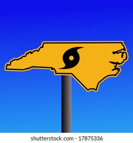 North Carolina warning sign with hurricane symbol on blue illustration