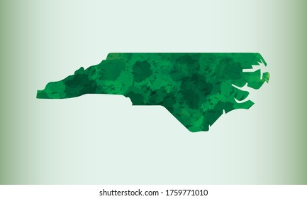 North Carolina watercolor map vector illustration of green color on light background using paint brush in paper page
