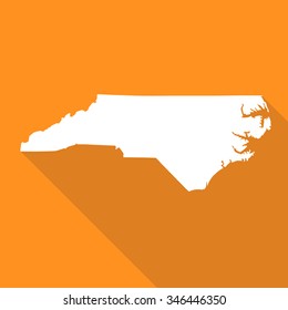 North Carolina white map,border flat simple style with long shadow on orange background
