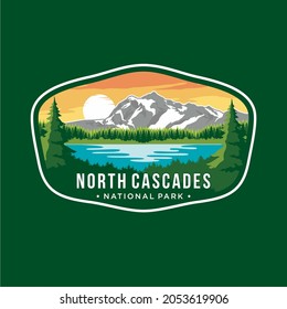 North Cascades National Park Emblem patch logo illustration on dark background