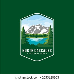 North Cascades National Park Emblem patch logo illustration on dark background