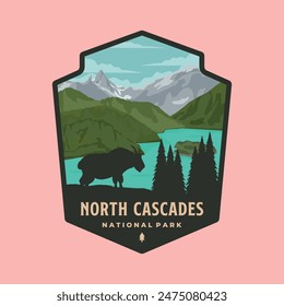 diseño de la ilustración del logotipo del emblema del parque nacional de las cascadas del norte, diseño del Lugar famoso de washington