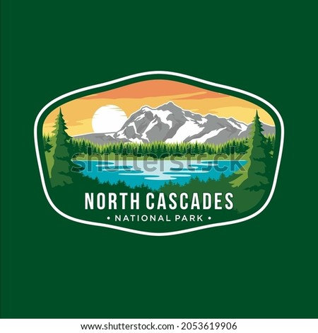 North Cascades National Park Emblem patch logo illustration on dark background