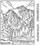 North Cascades National Park Located in Northern Washington State United States Mono Line or Monoline Black and White Line Art