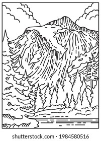 North Cascades National Park Located in Northern Washington State United States Mono Line or Monoline Black and White Line Art