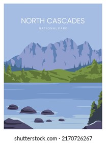 North Cascades National Park in Washington United States travel poster vector illustration