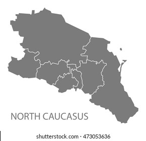 North Caucasus With Borders Russia Map Grey