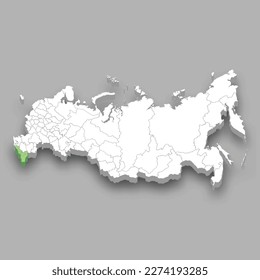 North Caucasus region location within Russia 3d isometric map