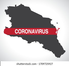 North Caucasus RUSSIA map with Coronavirus warning illustration