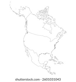 North and Central America map. Map of Central and North America continent map with countries map in white color