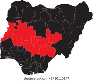 Região Centro-Norte no mapa da Nigéria vetor editável