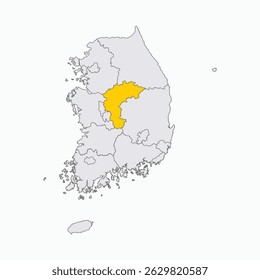 North Chungcheong Region highlighted on South Korea map