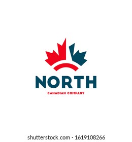 North compass direction with canadian maple leaf flag logo template vector