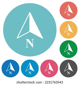 North compass direction flat white icons on round color backgrounds