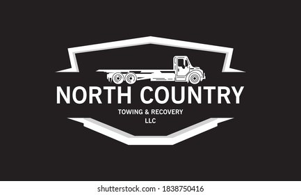 North country, Towing and Recovery Logo, Breakdown cover. Recovery service, Design vector isolated on black background.