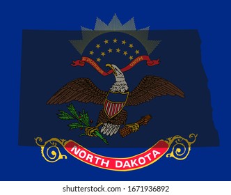 North Dacota silhouette on state flag background