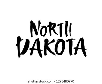 North Dakota. American state. Brush lettering. Modern ink calligraphy. Hand drawn vector illustration. element for flyers, banner, postcards and posters.