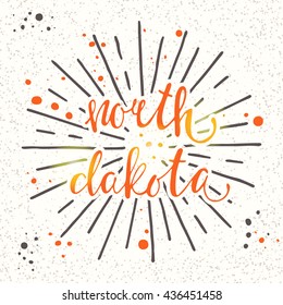 North Dakota. American state. Lettering. Modern calligraphy. Hand drawn vector illustration.