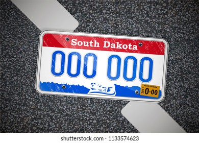 North Dakota auto license plate, on the asphalt. Detailed object. Flat vector illustration.