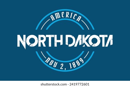 North Dakota circle badge logo text effect vector. Editable college t-shirt design printable text effect vector	