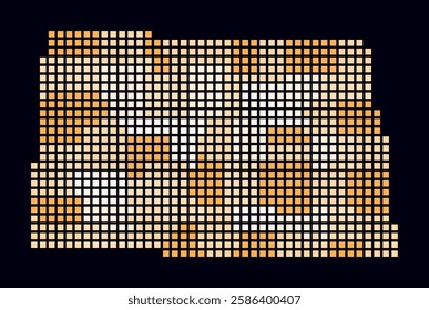North Dakota dotted map. Digital style map of the state on dark background. North Dakota shape with square dots. Colored dots style. Large size squares. Awesome vector illustration.