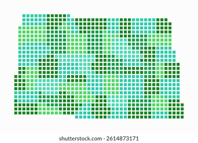 North Dakota dotted map. Digital style map of the state on white background. North Dakota shape with square dots. Colored dots style. Large size squares. Simple vector illustration.