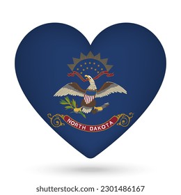 North Dakota flag in heart shape. Vector illustration.