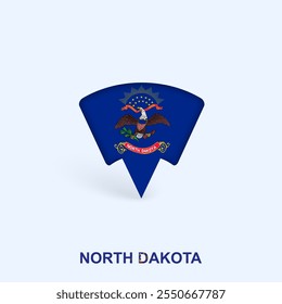 North Dakota Flag Map Pointer Design with Shadow (Projeto de ponteiro com sombra, em tradução livre). Ilustrador de vetor.