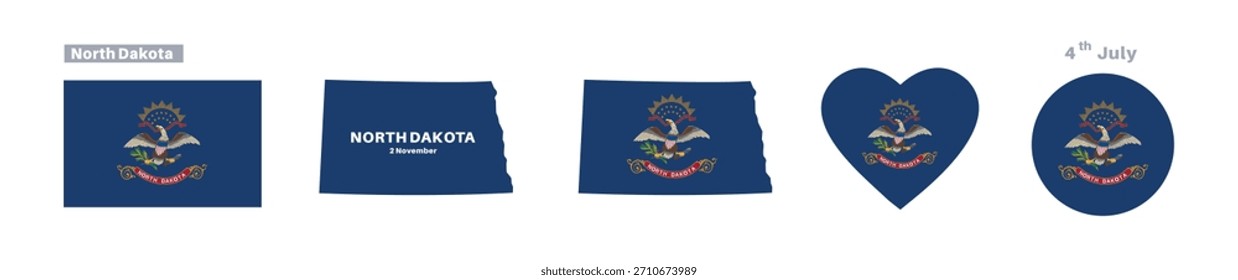 Bandeira e mapa de Dakota do Norte. Bandeira do estado de Dakota do Norte em comemoração do dia 2 de novembro