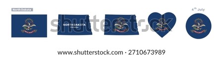 North Dakota flag and map set. North Dakota state flag in celebration of November 2nd